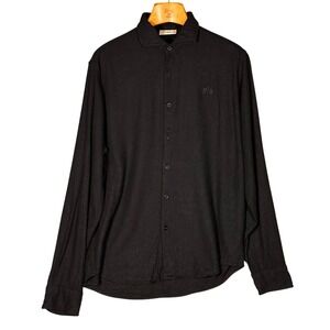YOUNGLA Mens Black Button Down Long Sleeve Shirt Linen‎ Blend 825 Size M